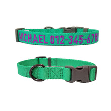 Load image into Gallery viewer, P.Y.T. Pet 15 Colors Personalized Dog Collars, Custom Embroidered with Pet Name and Phone Number- Green