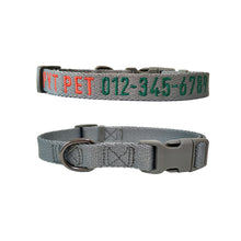 Load image into Gallery viewer, P.Y.T. Pet 15 Colors Personalized Dog Collars, Custom Embroidered with Pet Name and Phone Number- Grey