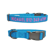 Load image into Gallery viewer, P.Y.T. Pet 15 Colors Personalized Dog Collars, Custom Embroidered with Pet Name and Phone Number- Lake Blue