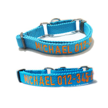 Load image into Gallery viewer, P.Y.T. Pet_Personalized Martingale Dog Collar Customized with Embroidered phone and name, ID Collar Small Medium Large Size for Boy Girl Dog-Lake Blue