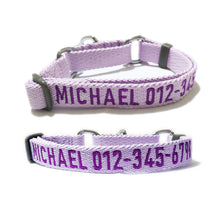 Load image into Gallery viewer, P.Y.T. Pet_Personalized Martingale Dog Collar Customized with Embroidered phone and name, ID Collar Small Medium Large Size for Boy Girl Dog-Lavender