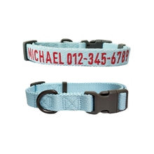 Load image into Gallery viewer, P.Y.T. Pet 15 Colors Personalized Dog Collars, Custom Embroidered with Pet Name and Phone Number- Light Blue