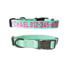 Load image into Gallery viewer, P.Y.T. Pet 15 Colors Personalized Dog Collars, Custom Embroidered with Pet Name and Phone Number- Light Green
