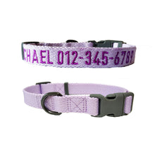 Load image into Gallery viewer, P.Y.T. Pet 15 Colors Personalized Dog Collars, Custom Embroidered with Pet Name and Phone Number- Light Purple