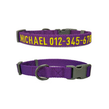 Load image into Gallery viewer, P.Y.T. Pet 15 Colors Personalized Dog Collars, Custom Embroidered with Pet Name and Phone Number- Purple