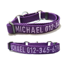 Load image into Gallery viewer, P.Y.T. Pet_Personalized Martingale Dog Collar Customized with Embroidered phone and name, ID Collar Small Medium Large Size for Boy Girl Dog-Purple