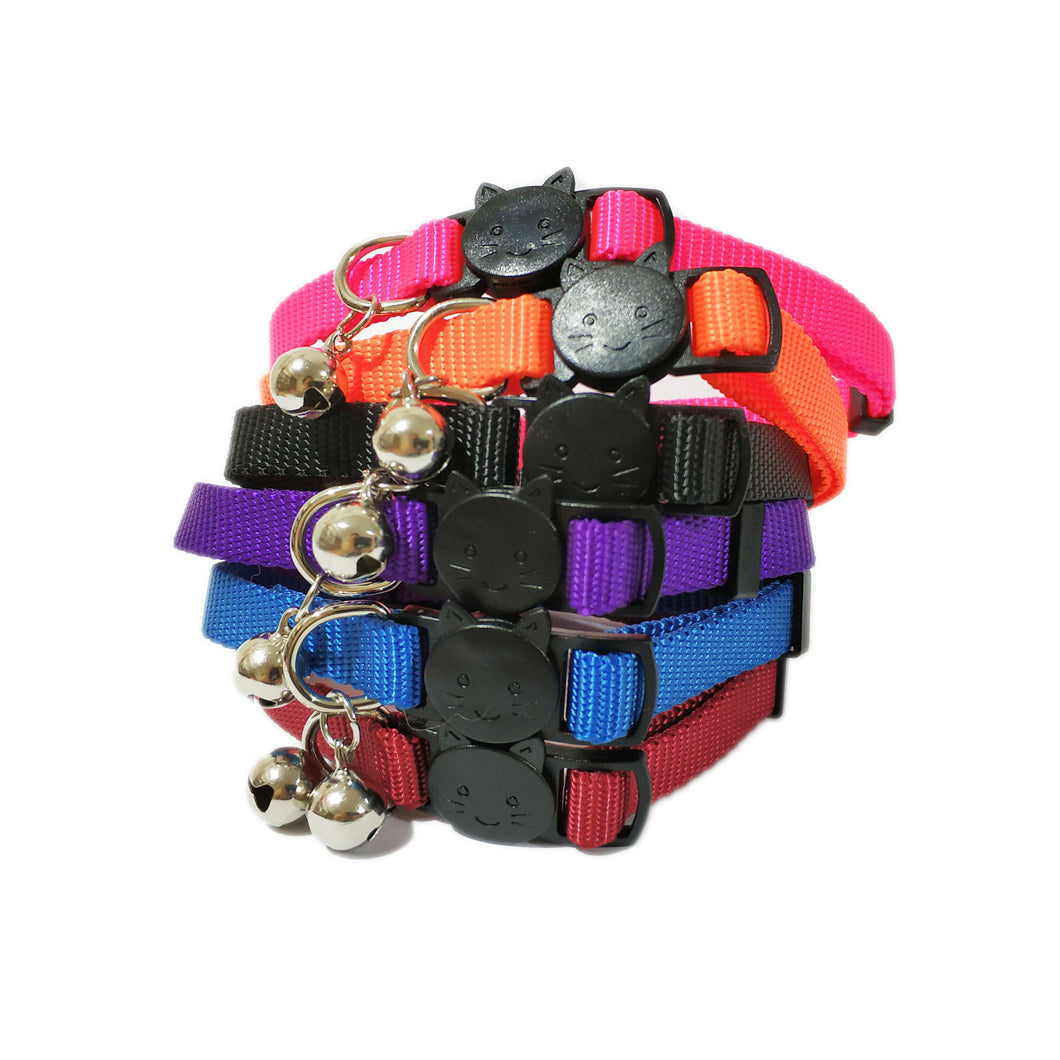 P.Y.T. Pet 1 Pack of 2_6 Colors Classic Solid Cat Collars - Adjustable Cat Collars with Breakaway Clasp and Bell