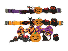 Load image into Gallery viewer, P.Y.T. Pet Fall Halloween Thanksgiving Collar décor, Detachable Embellishment, Pumpkin, Bat,Owl, Bow Tie, Holiday Home Accessory
