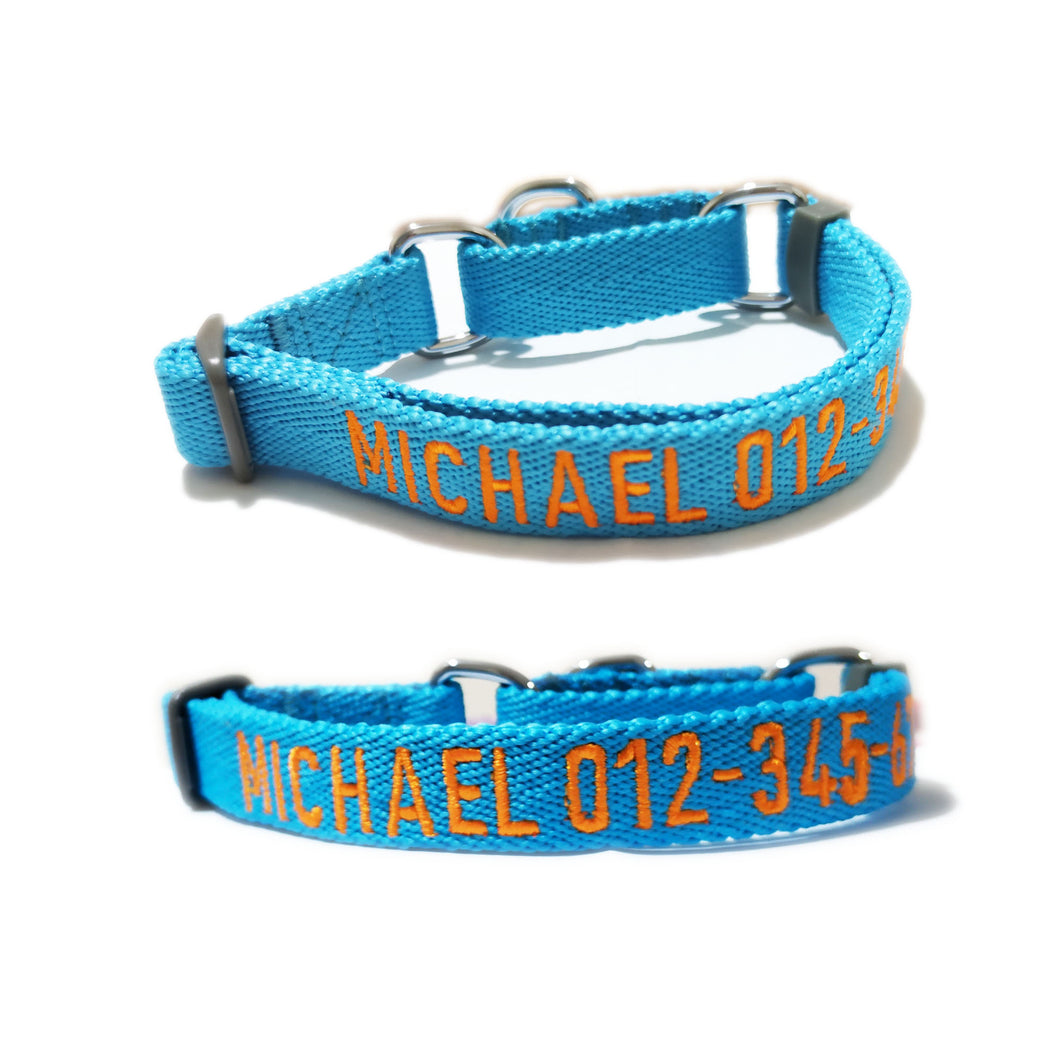 P.Y.T. Pet_Personalized Martingale Dog Collar Customized with Embroidered phone and name, ID Collar Small Medium Large Size for Boy Girl Dog-Lake Blue