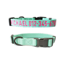 Load image into Gallery viewer, P.Y.T. Pet 15 Colors Personalized Dog Collars, Custom Embroidered with Pet Name and Phone Number- Light Green

