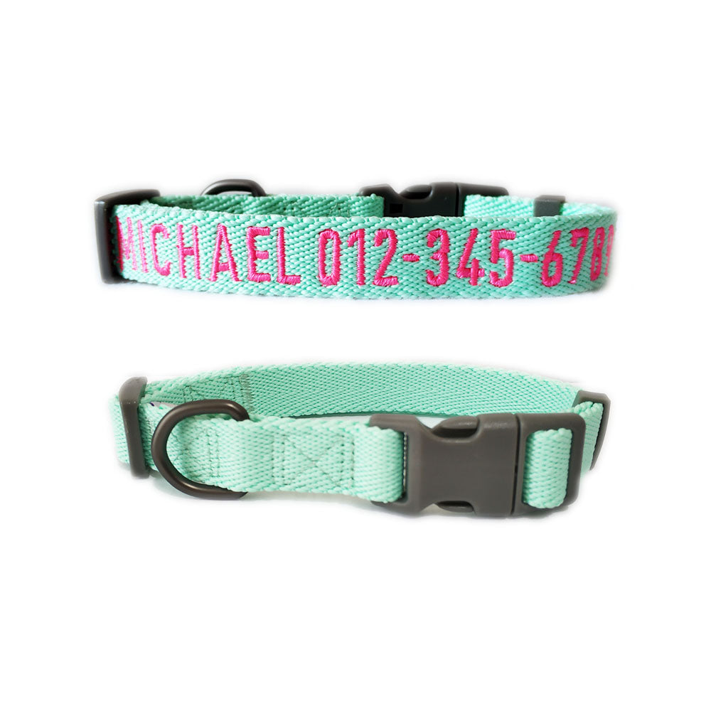 P.Y.T. Pet 15 Colors Personalized Dog Collars, Custom Embroidered with Pet Name and Phone Number- Light Green
