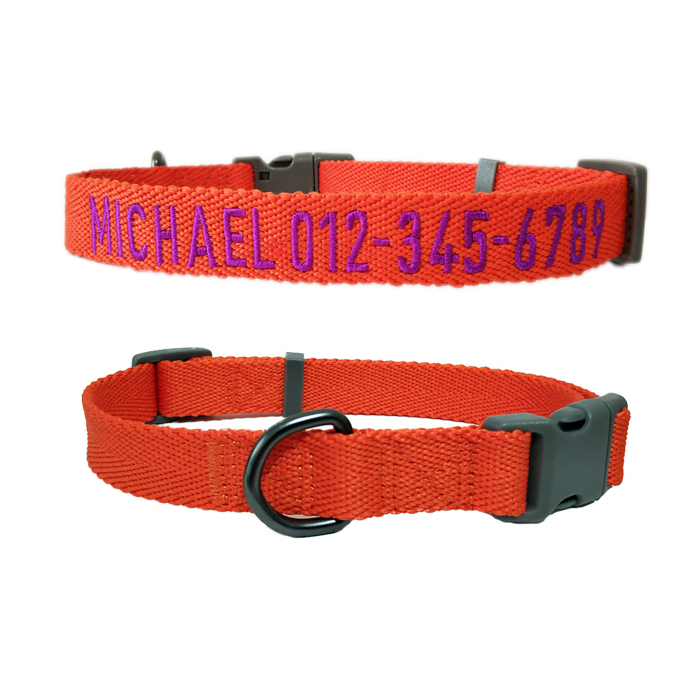 P.Y.T. Pet 15 Colors Personalized Dog Collars, Custom Embroidered with Pet Name and Phone Number- Orange